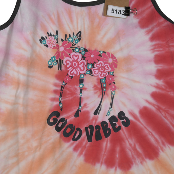 Good Vibes Tank Top Womens Small Pink Tie Die Floral Moose Cotton Boho Hippie - Picture 4 of 7